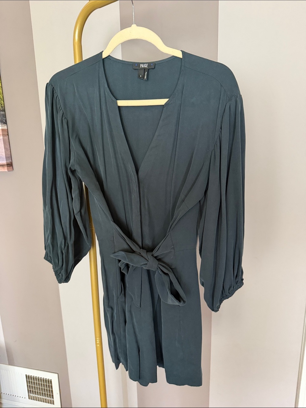 PAIGE Deep Teal Long-Sleeve Wrap Romper
